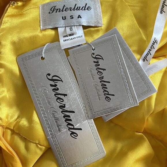 Interlude Couture Collection Silk Yellow Dress Size 8 - Picture 11 of 14